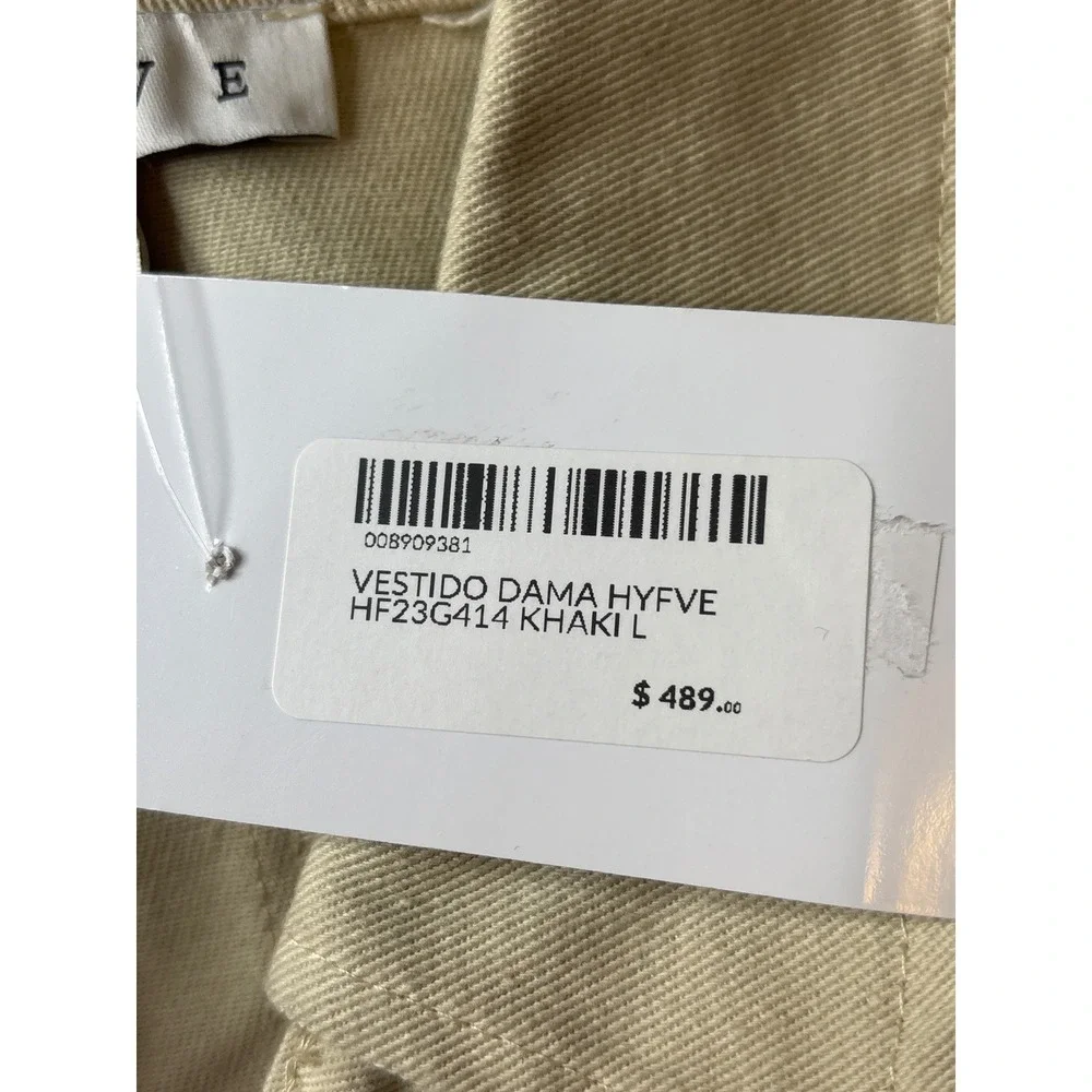 HYFVE Khaki Shirt Dress Long Sleeve Button Down‎ Collared Pockets Womens - Picture 7 of 11